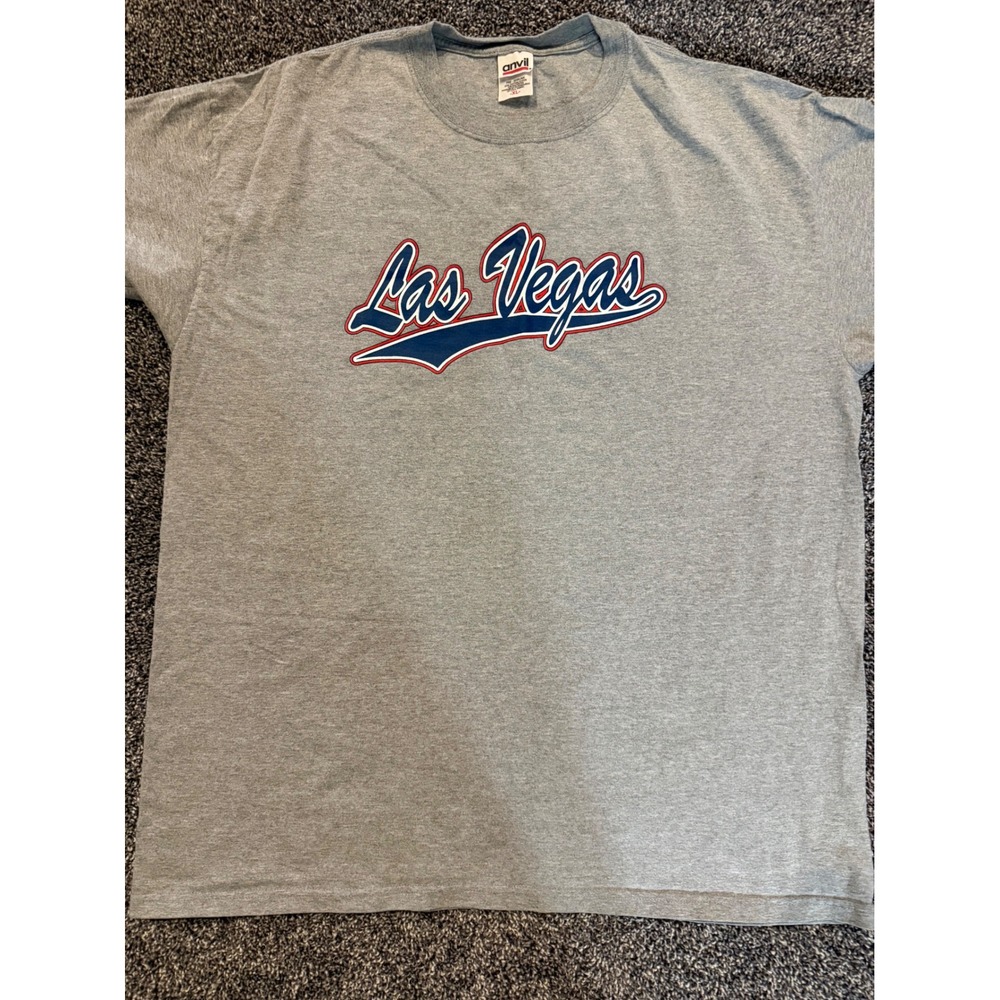 Vintage Anvil Las Vegas Graphic T-Shirt Gray Y2K Mens XL Souvenir Tee